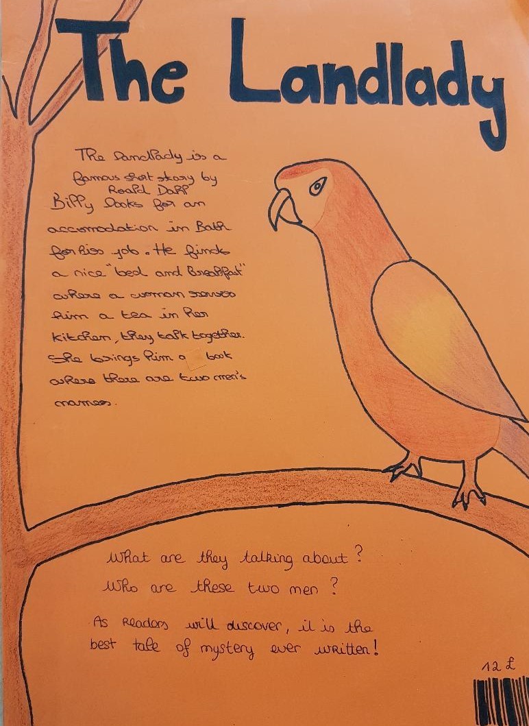quatrième de couverture The Landlady orange avec perroquet